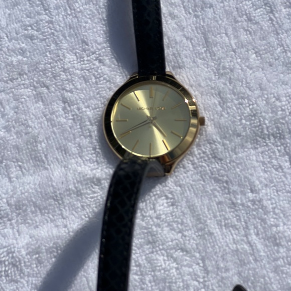 Michael Kors Gold Watch w/ Wrap Style Black Snakeskin Band - Picture 8 of 10